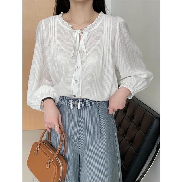 ribbon frilled neck blouse