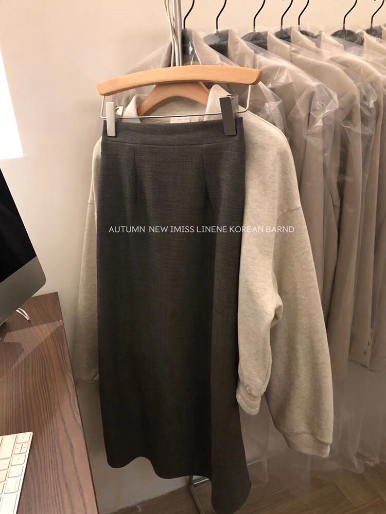 ソリッド カラースカート オータムウィンタースタイルスタンダードハイウェストウェストストレッチAラインカジュアル レトロ エラスティック 伸縮 秋物 冬物 ソリッドカラー ビッグFスモールZ韓国3006113172