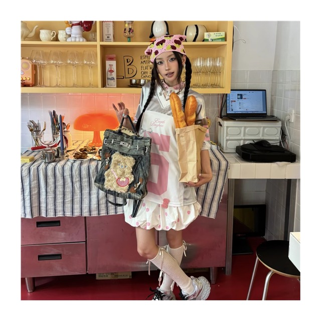 Hottieヴィンテージデニム熊のバックパック