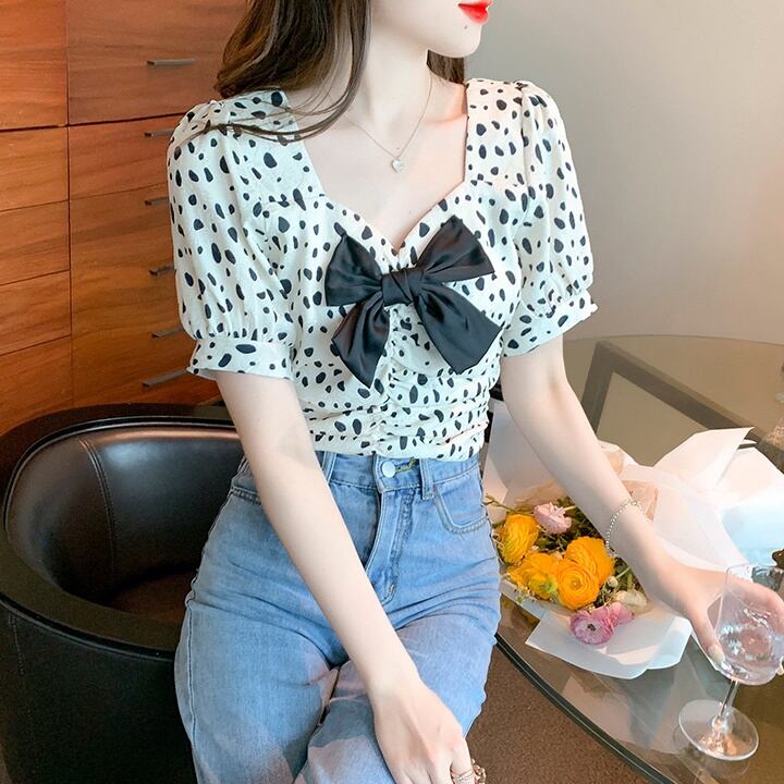 ダルメシアン柄リボンブラウス (D_036) | ANIGARA