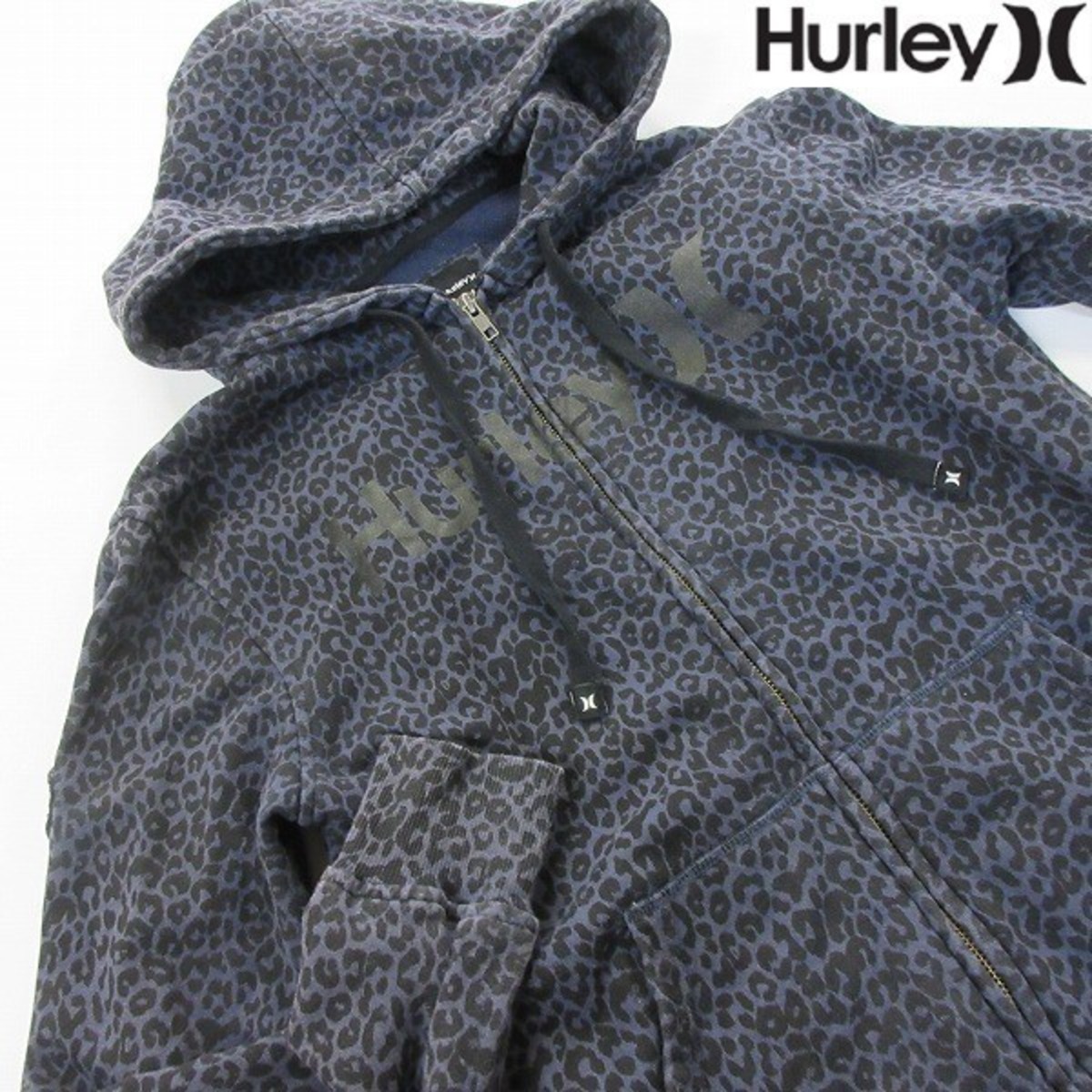 ☆Hurley/ハーレー/豹柄 総柄フーディーパーカー フーデッドジャケット スウェット ブルーグレー×ブラック系/S[OS1765