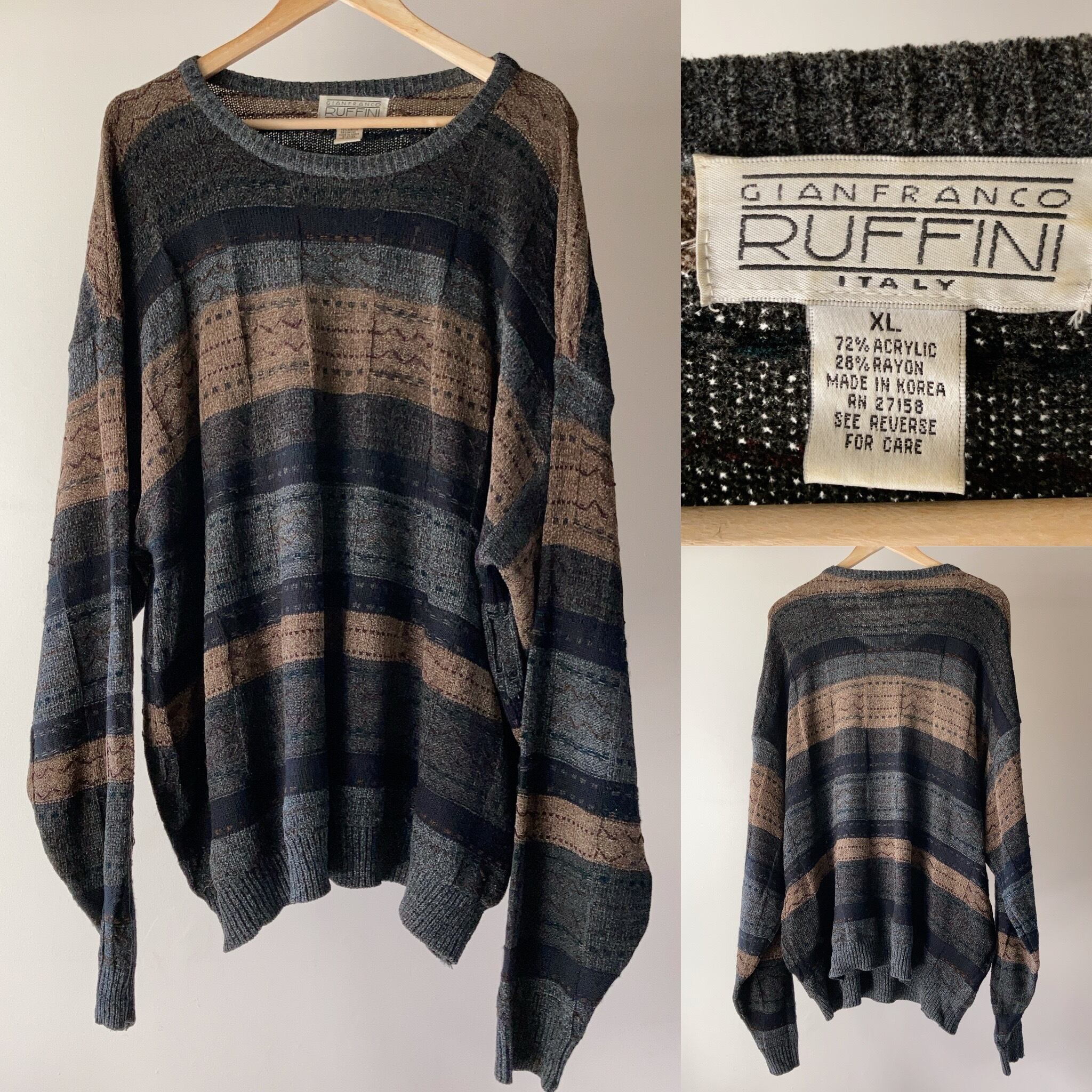 GIANFRANCO RUFFINI デザイン総柄ニット SIZE XL ビッグサイズ 