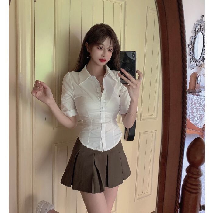 ホワイトシャツ サマー薄手スタイルウェストショート 夏物 ガールズファッション63178859898