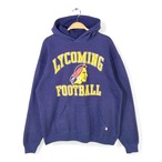 80s ラッセルアスレッチック USA製 インディアンヘッド ヴィンテージスウェットパーカー 3段プリント カレッジ アーチロゴ ネイビー RUSSELL メンズL 古着 @CG0460