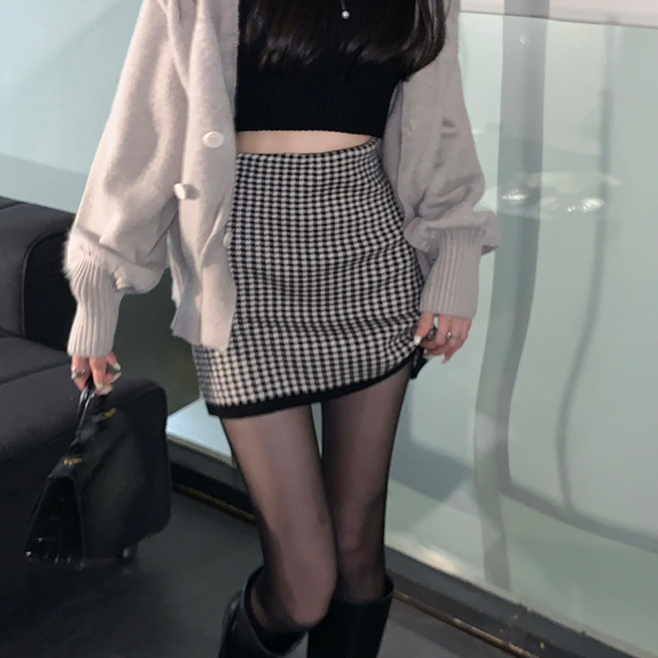 千鳥格子ニットスカート LK657