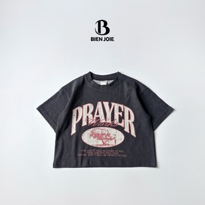 【BIEN JOIE】ヴィンテージ風ロゴTシャツ「PRAYER works」 チャコール 90~160cm