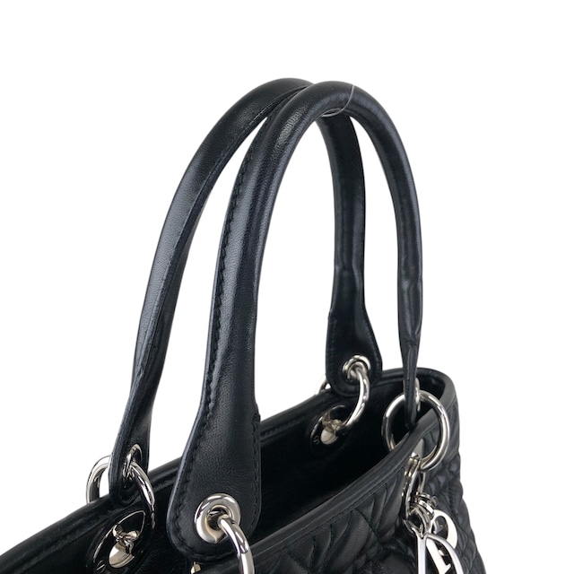 Christian Dior クリスチャン ディオール レディディオール ハンドバッグ ブラック カナージュ ロゴチャーム レザー vintage ヴィンテージ オールド ymgxfh