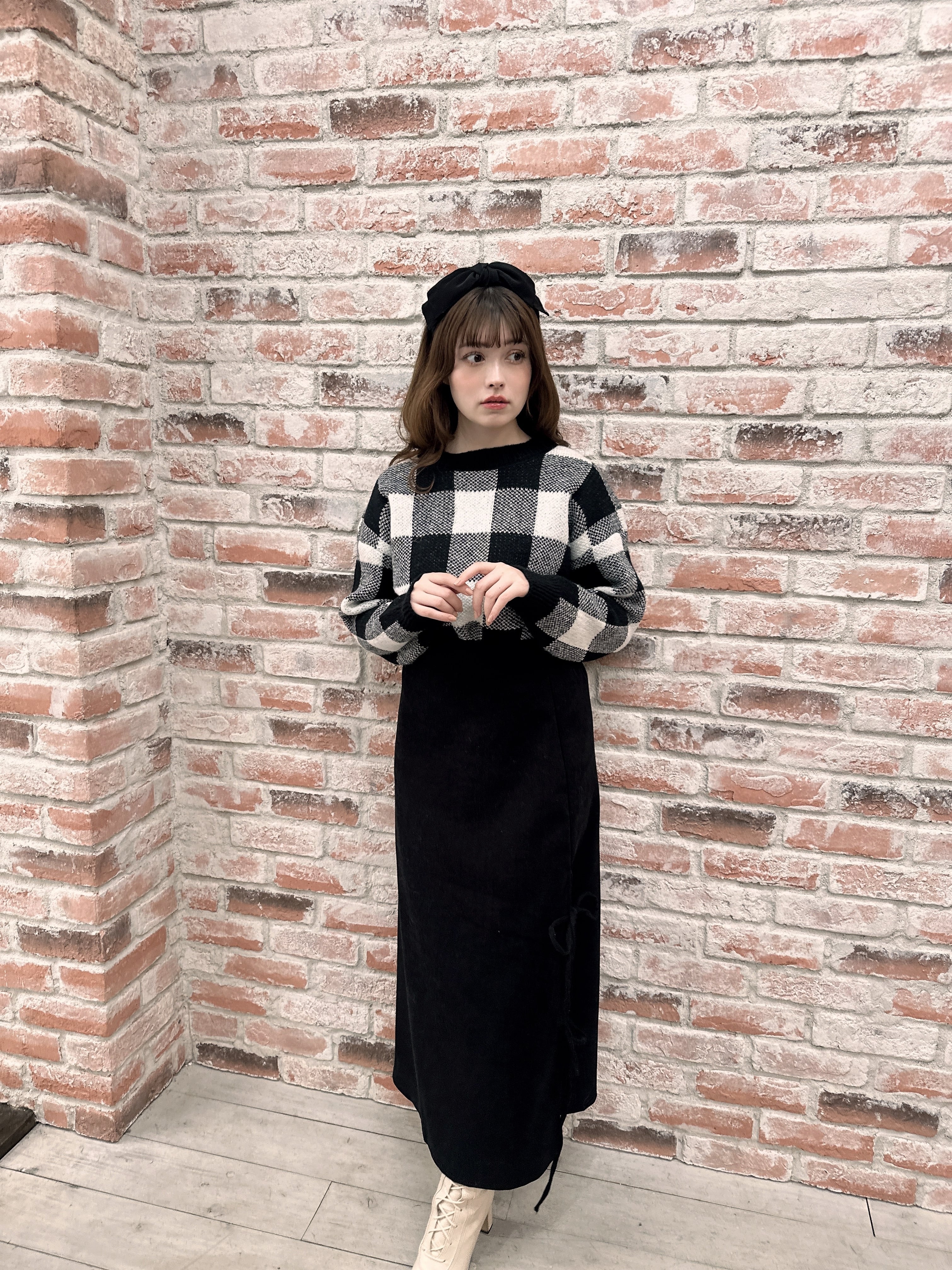 【LAST2】side slit ribbon skirt-BEIGE