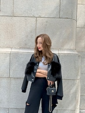 fur pocket leather blouson