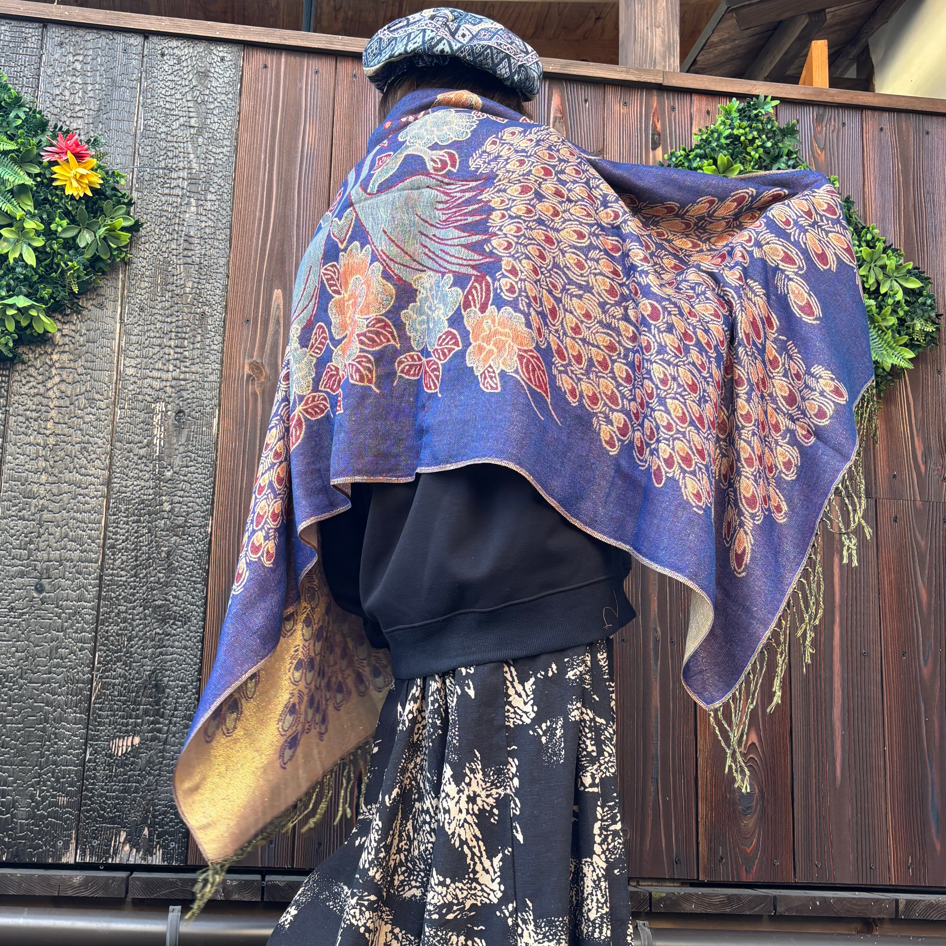 孔雀柄キラキラパシュミナストール | アジアン雑貨ルチュ