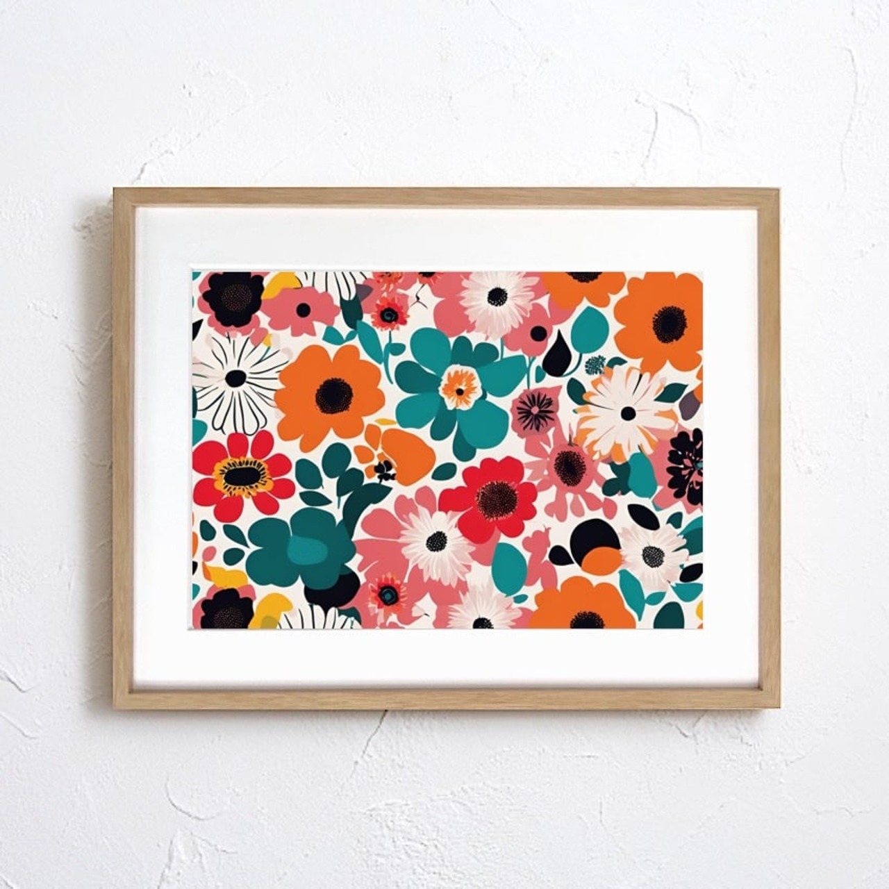 Flower Bed｜北欧マリメッコ風ポピーを描いたおしゃれなボタニカルアートポスター｜明るく華やぐ北欧ミニマルインテリアに最適｜リビング寝室玄関を柔らかく彩る壁掛けアート｜上品で可愛い花のデザインA3ポスター
