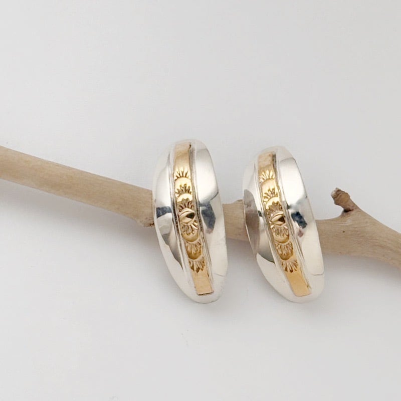 【再入荷】《Indian Jewelry》 Silver x Gold Coating コンビ スタッドピアス ロングオーバル型