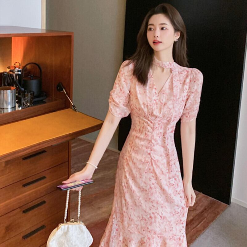 ワンピース 女性らしい パーティー フィッシュテール ロングワンピース 花柄 Miyabigo