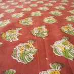 ブロックプリント生地【50cm単位】インド綿 小花柄 赤茶×黄色×黄緑×クリーム色 #40281-BR4