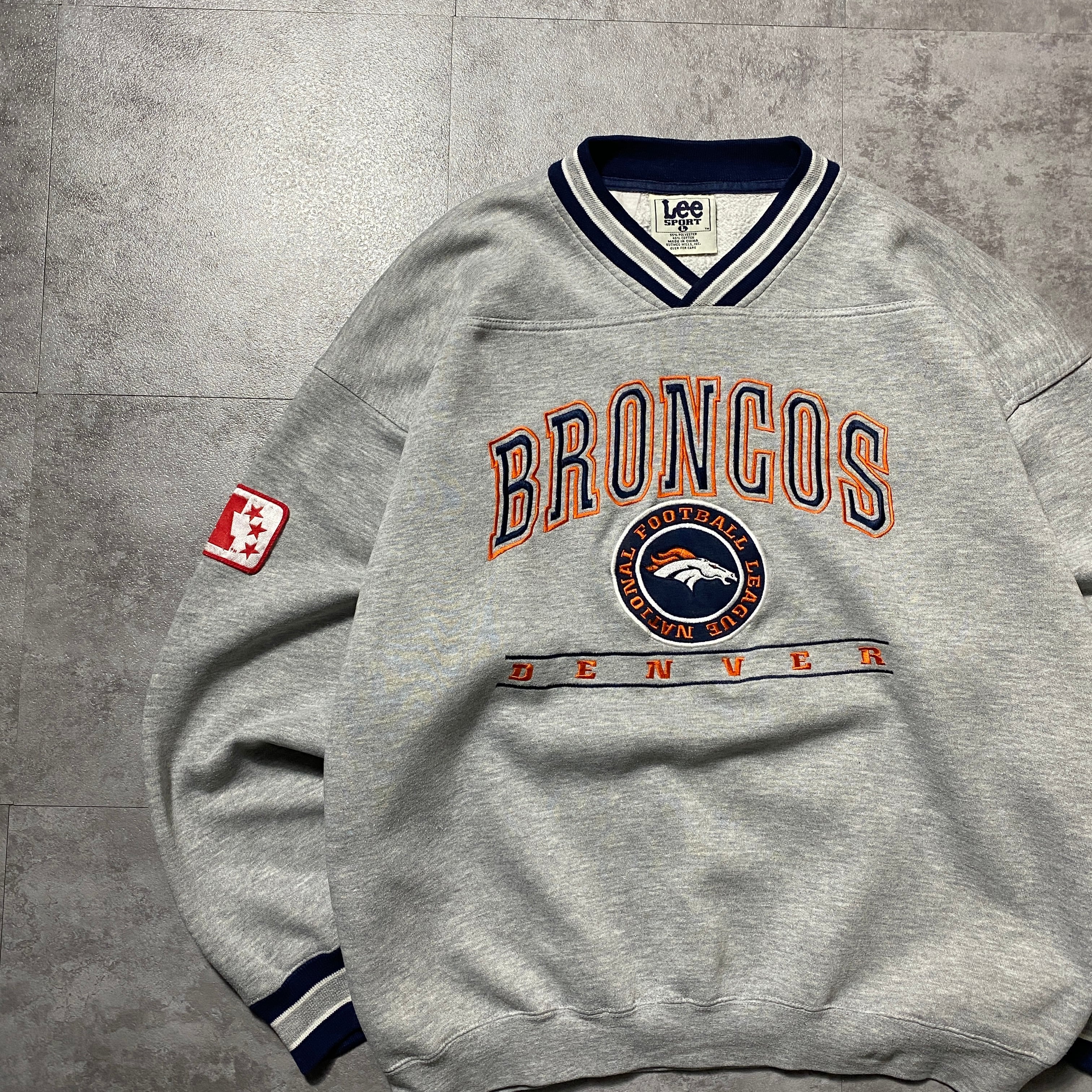 90's Lee Sport BRONCOS 刺繍カレッジロゴ ラインリブ グレー