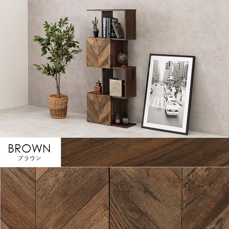 【組立式】扉付きオープンラック ディスプレイラック スリム4段タイプ 木目調ブラウン 幅59cm