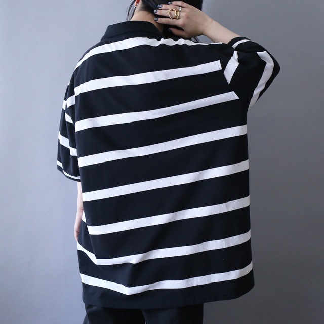 "black×white" bi-color XX over silhouette polo shirt