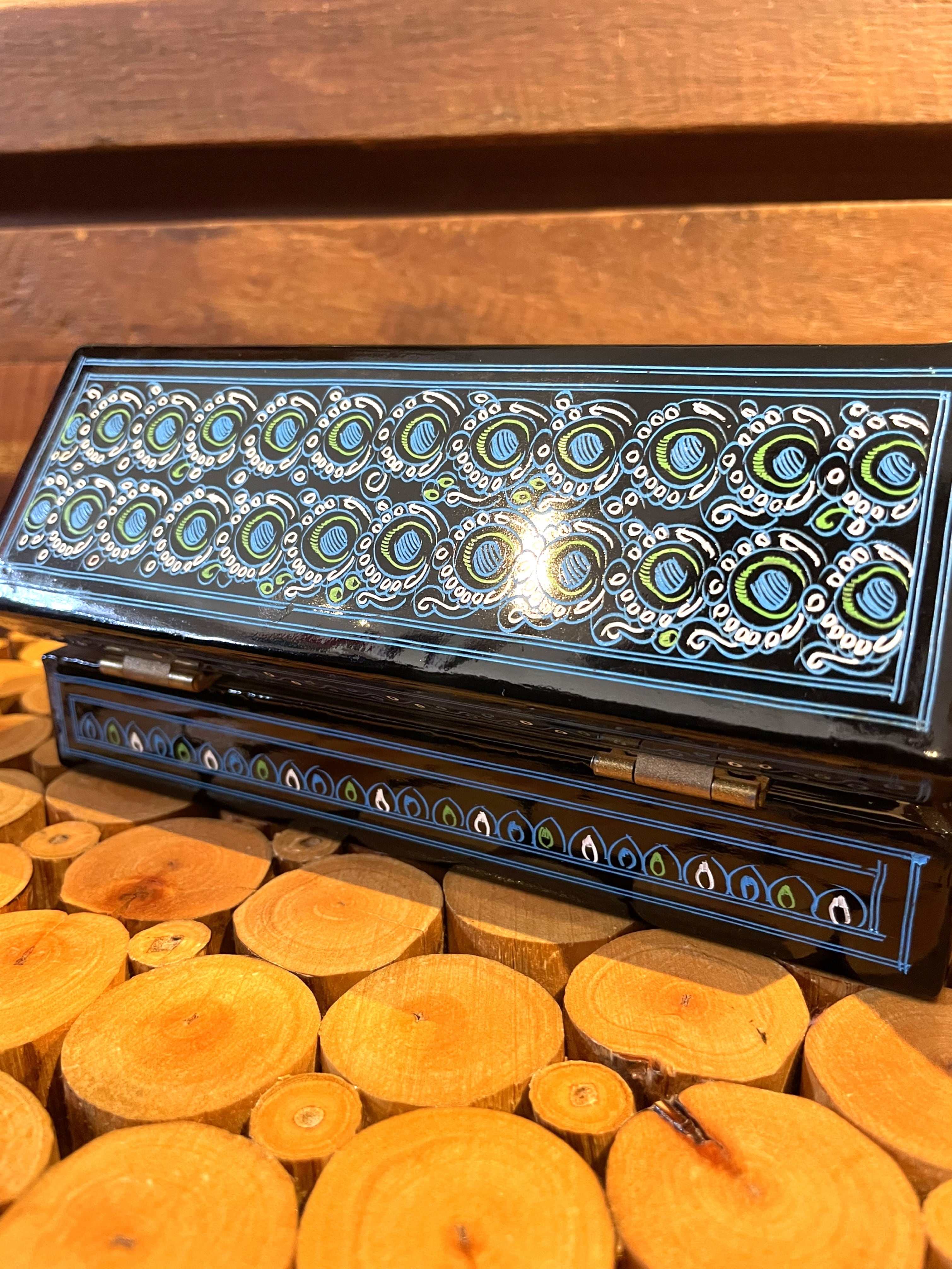 漆塗り 小箱 手書き アジアンインテリア かわいい小箱 小物入れ ペン