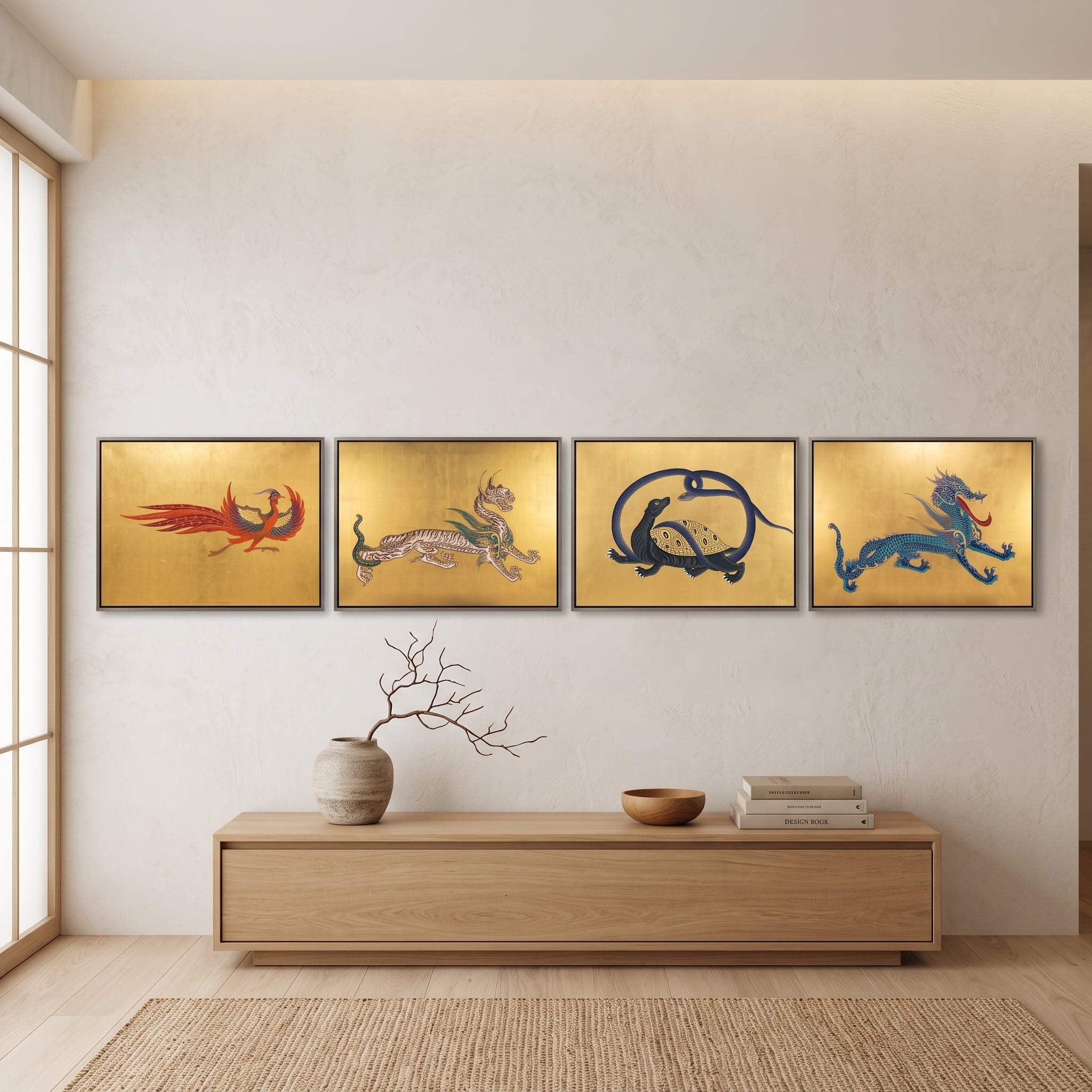 No944【キトラ四聖獣】黄金の守護神獣4点【四神・風水画】 | God Works
