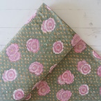 ブロックプリント生地【50cm単位】インド綿 花柄 カーキ×ピンク #35371-KH1