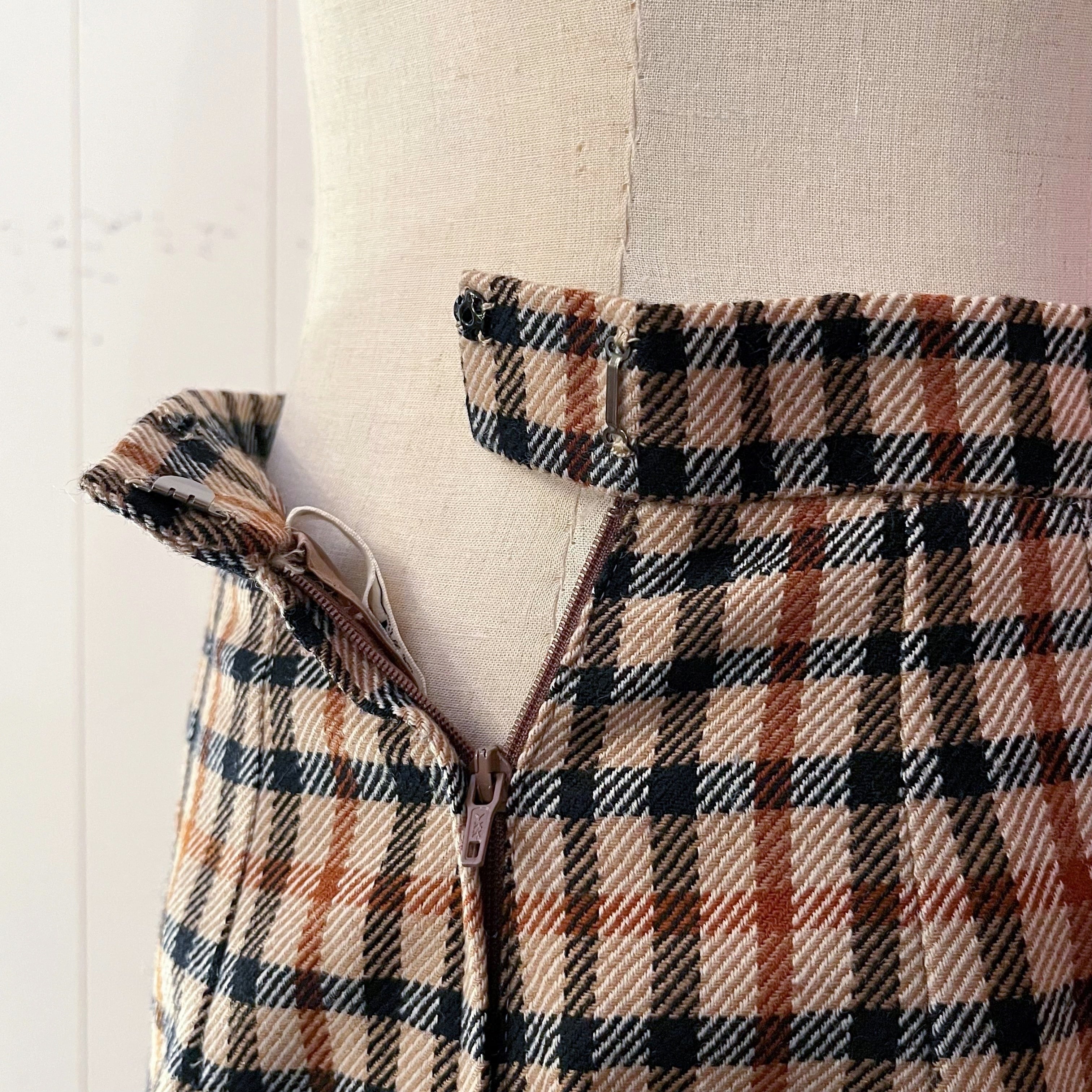 beige check tuck skirt