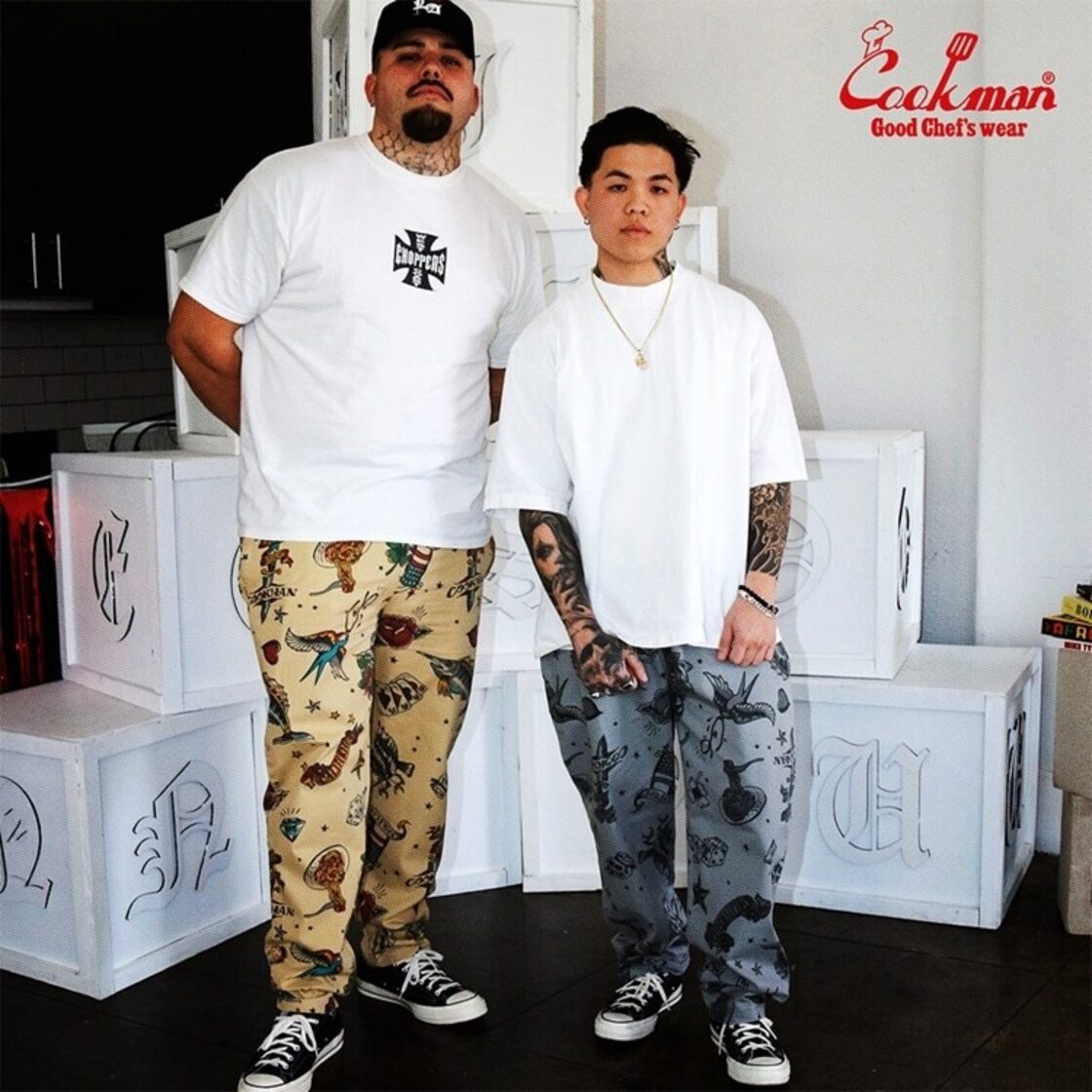 COOKMAN Chef Pants Old Tattoo BEIGE | PAY ID