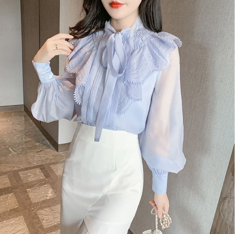 トップス レディース シャツ ブラウス シースルー 長袖 リボン