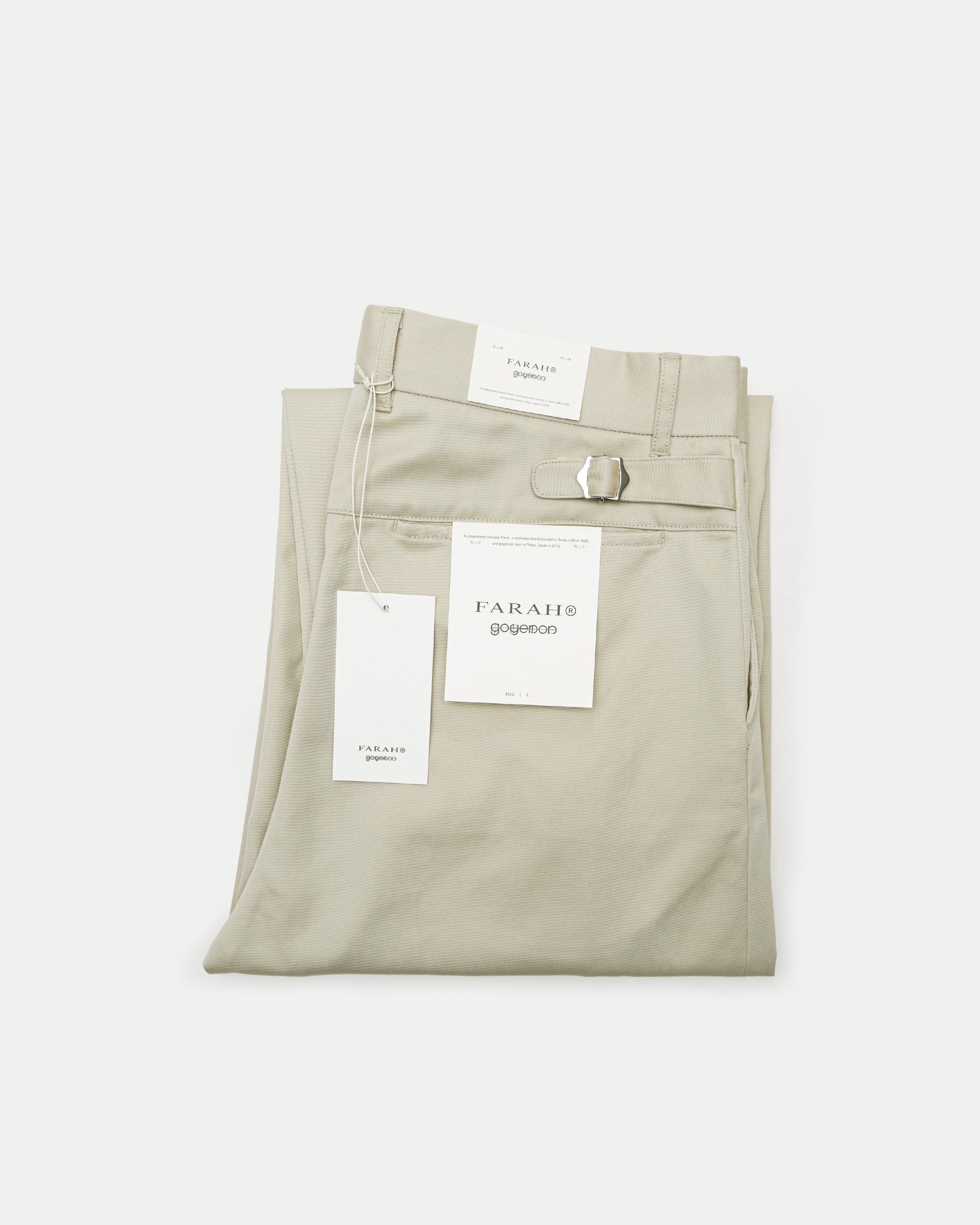 FARAH × goyemon work slacks light beige FARAH® × goyemon WORK SLACKS / LIGHT BEIGE | goyemon ONLINE STORE