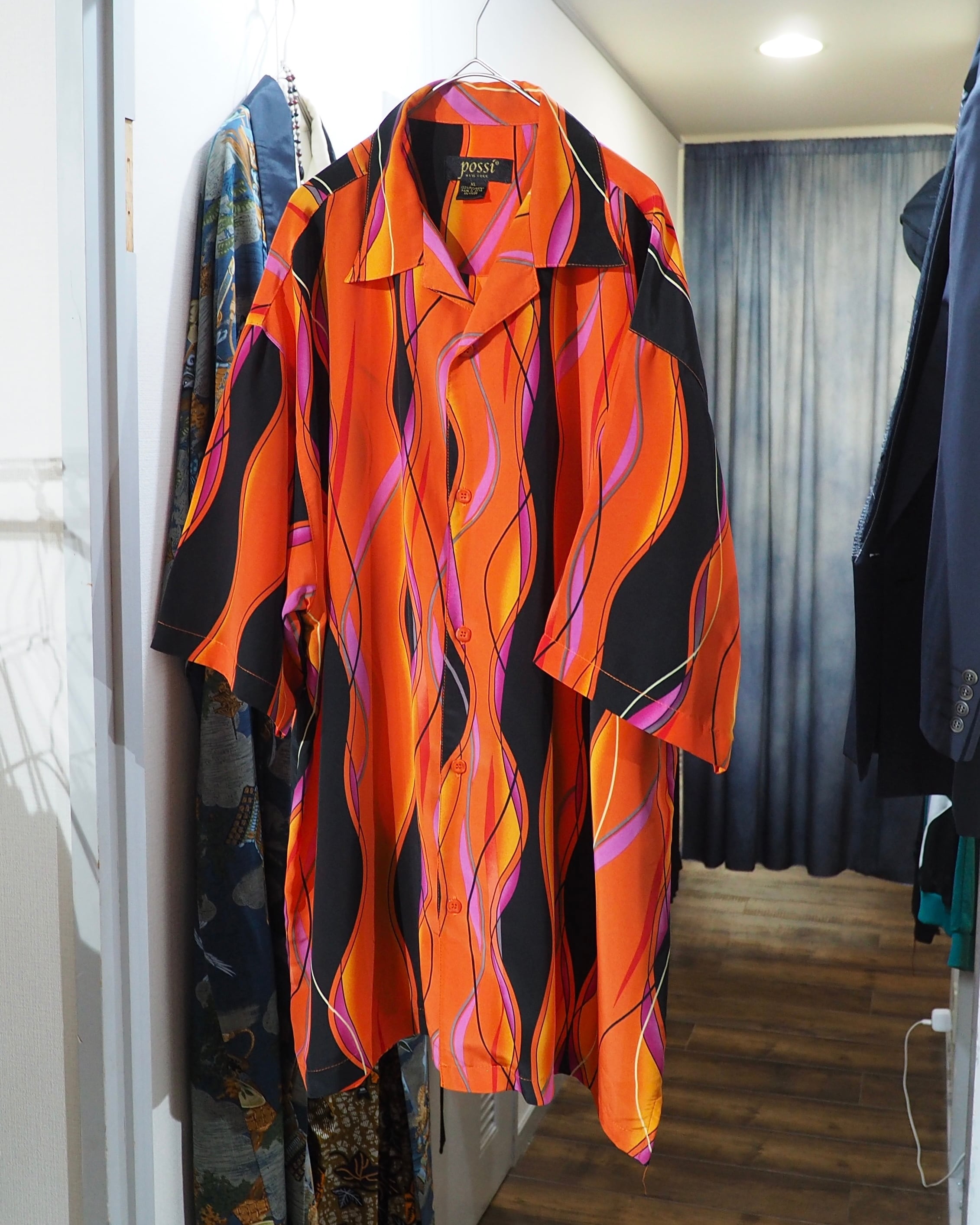 ” 畝り ” Undulation all Over pattern vintage Drape loose Open collar Shirt