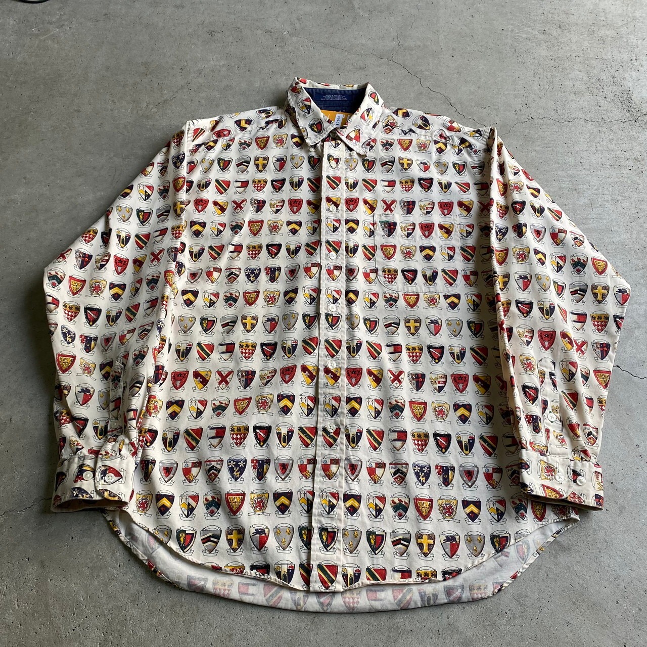 90年代 TOMMY HILFIGER トミーヒルフィガー エンブレム柄 総柄シャツ 