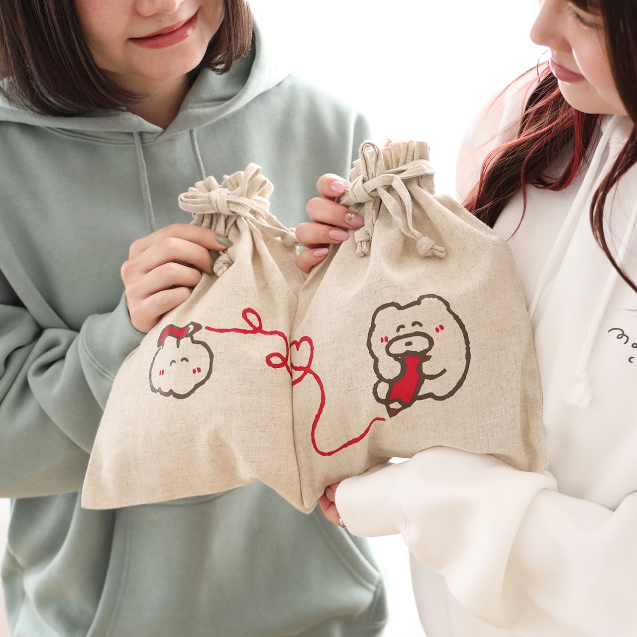 なでウサ＆くまのペアつながる巾着ポーチ(MK-434) | もくもくちゃん