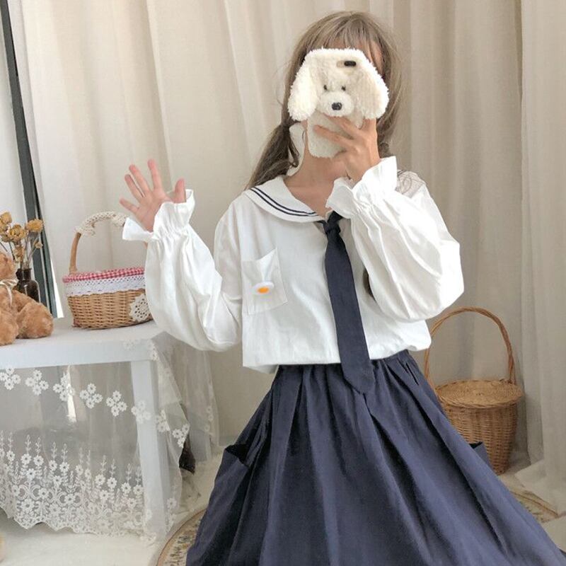 eseネイビーカラーポケットシャツスモールフレッシュスカート学生2020初秋スーツファッションツーピース婦人服 萌量不足52603688567