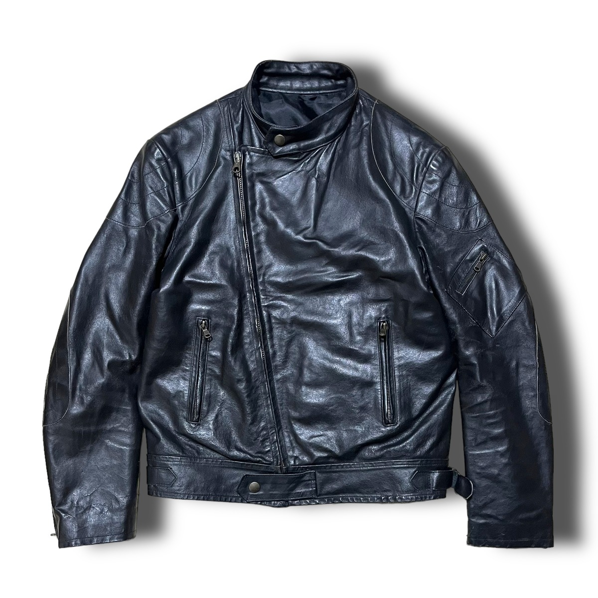 Used】スタンドカラーダブルライダースレザージャケット MADE IN ITALY 