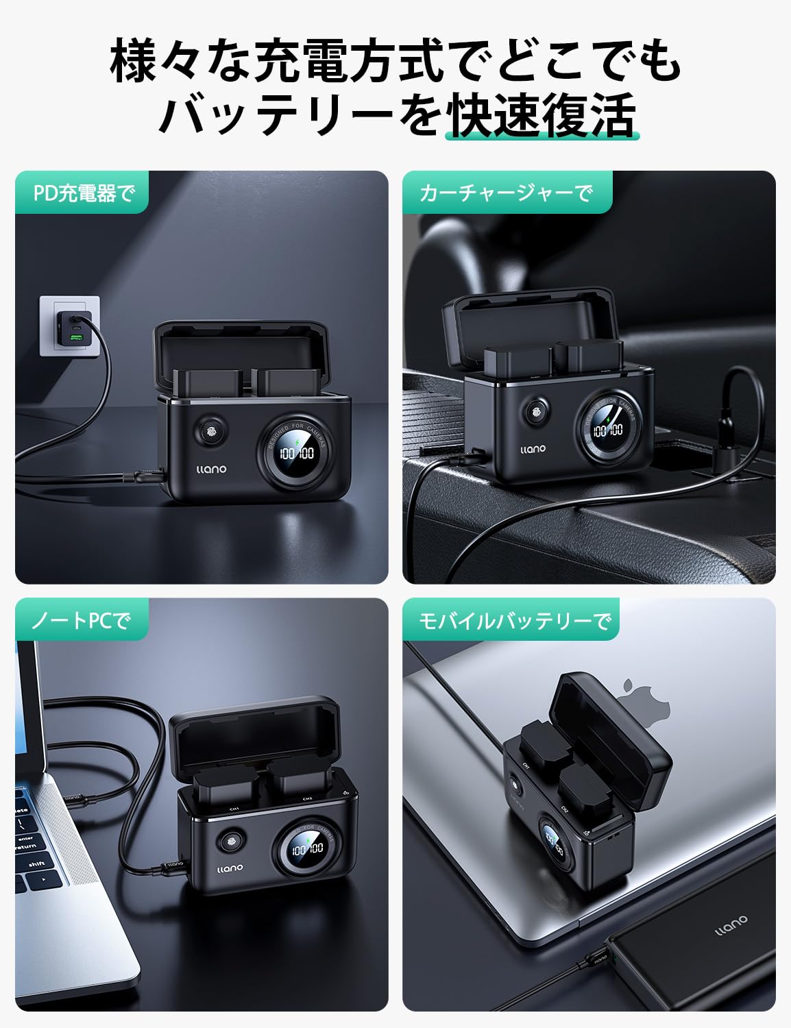 llano NP-FZ100 バッテリー 充電器 PD (バッテリー2個まで同時充電可能