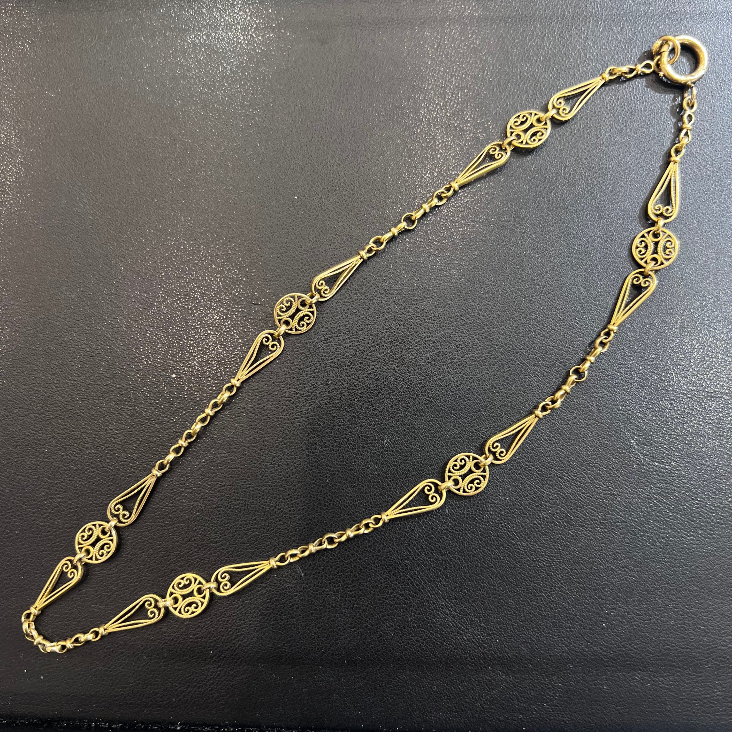 DRN00092 フランス アンティーク 18金 K18 フィリグリーチェーン 40cm