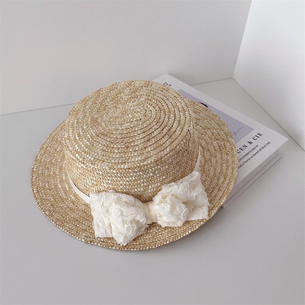 リボン付き 麦わら帽子 アイボリー