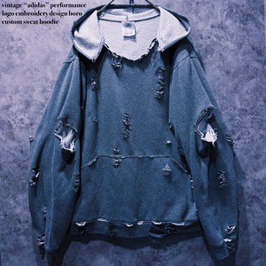 【doppio】vintage “adidas” performance logo embroidery design boro custom sweat hoodie