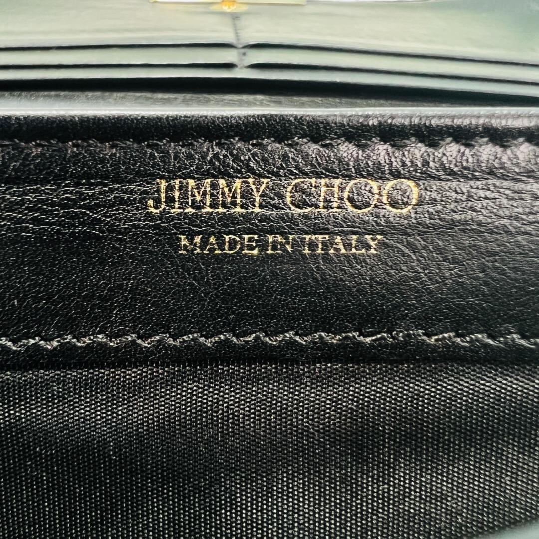 JIMMY CHOO パイソン革 かぶせ長財布 黒 ロゴゴールド金具 保存袋付き