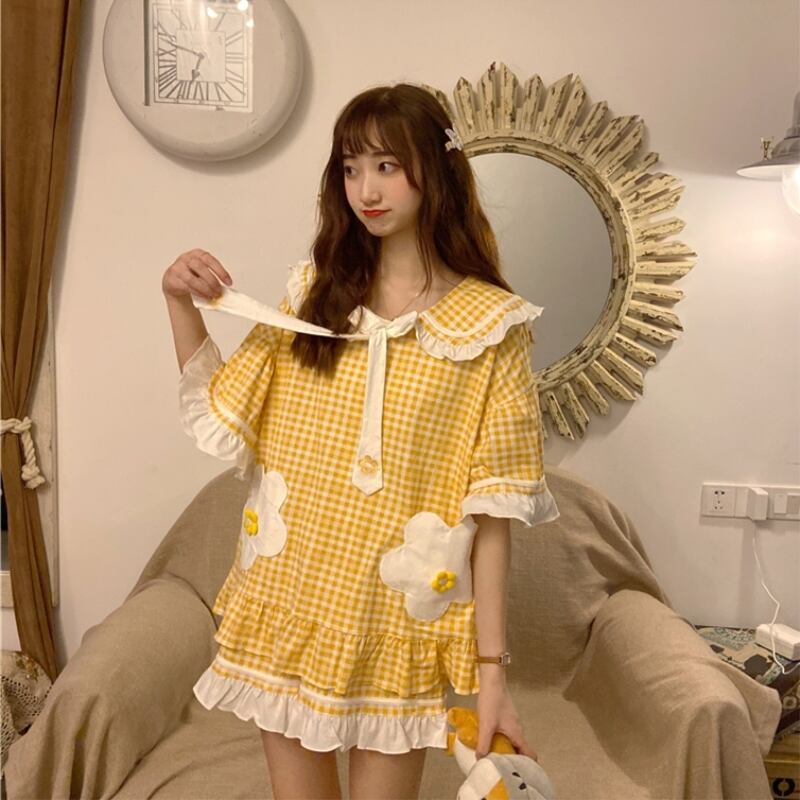 ✞ロリータJK制服 レディースサマー格子柄カラースタイル 大人ガーリー