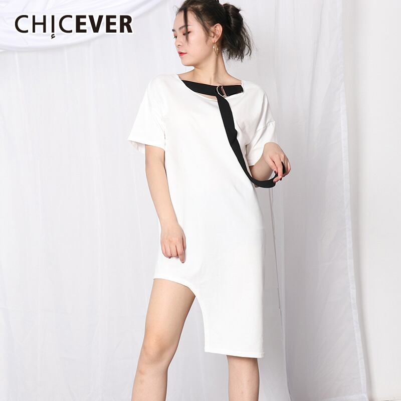 CHICEVERホローアウトレディースTシャツOネック半袖レースアップルーズオーバーサイズアシンメトリーシャツ2020夏 ショート ハーフスリーブ サマー 夏物 6base571636371047