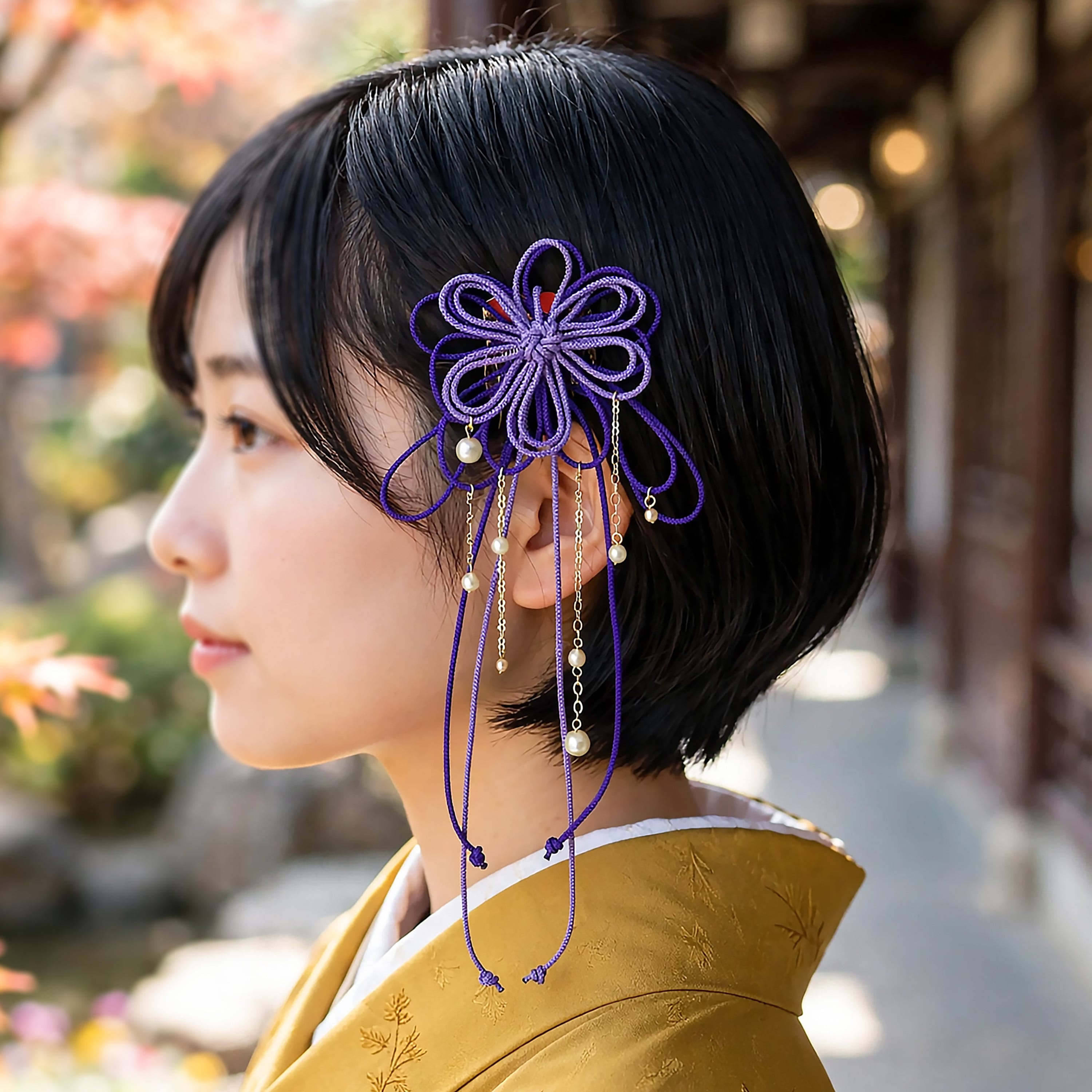 飾り結びヘアコーム(小)「密、其レハ」(淡紫×濃紫)【軽量で簡単和装ヘア】浴衣・着物・七五三や成人式に。