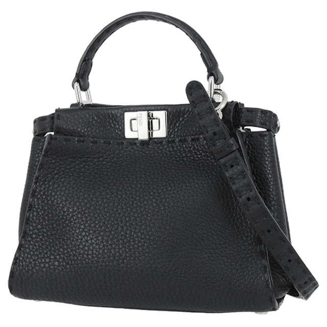 Used FENDI フェンディ ピーカブー アイコニック ミニ セレリア カーフレザー ブラック モウ シルバー金具 8BN244 Q0J F0E66