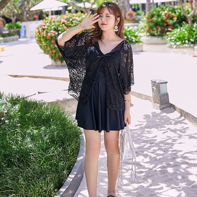 ワンピース水着 水着 ママ水着 セット 2点セット カーディガン付き レース 袖あり 無地 フリル ふりふり 海 ビーチ プール スパ 温泉 女性用 ゆったり 大きいサイズ 2xl 3xl 4xl 5xl 全3カラー Sw0458 Colorful Closet おしゃれなトレンド海外レディース