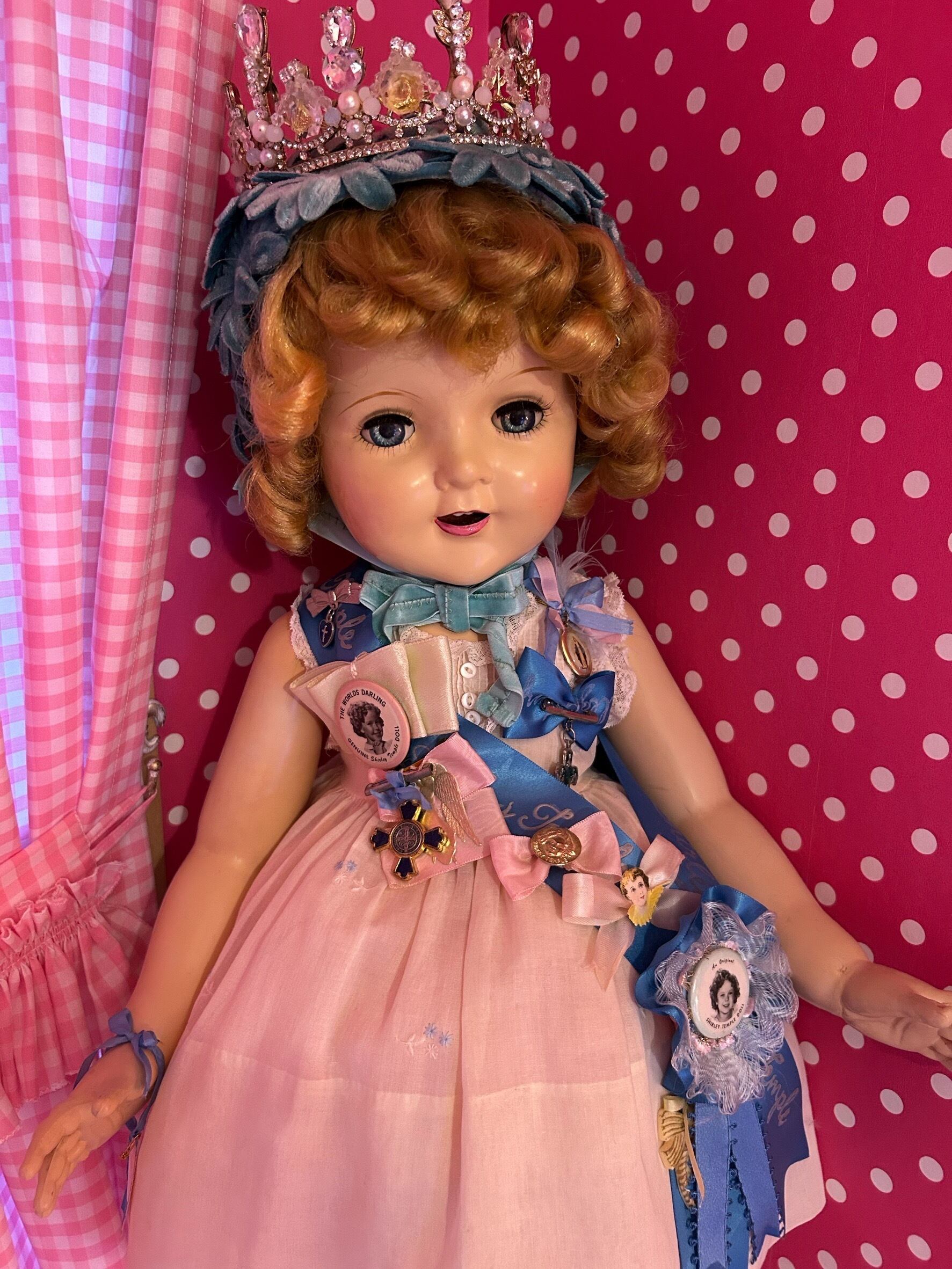 ビンテージ、シャーリー・テンプル人形 ポルカドットのドレス IDEAL ビンテージ、シャーリー・テンプル人形 ポルカドットのドレス IDEAL