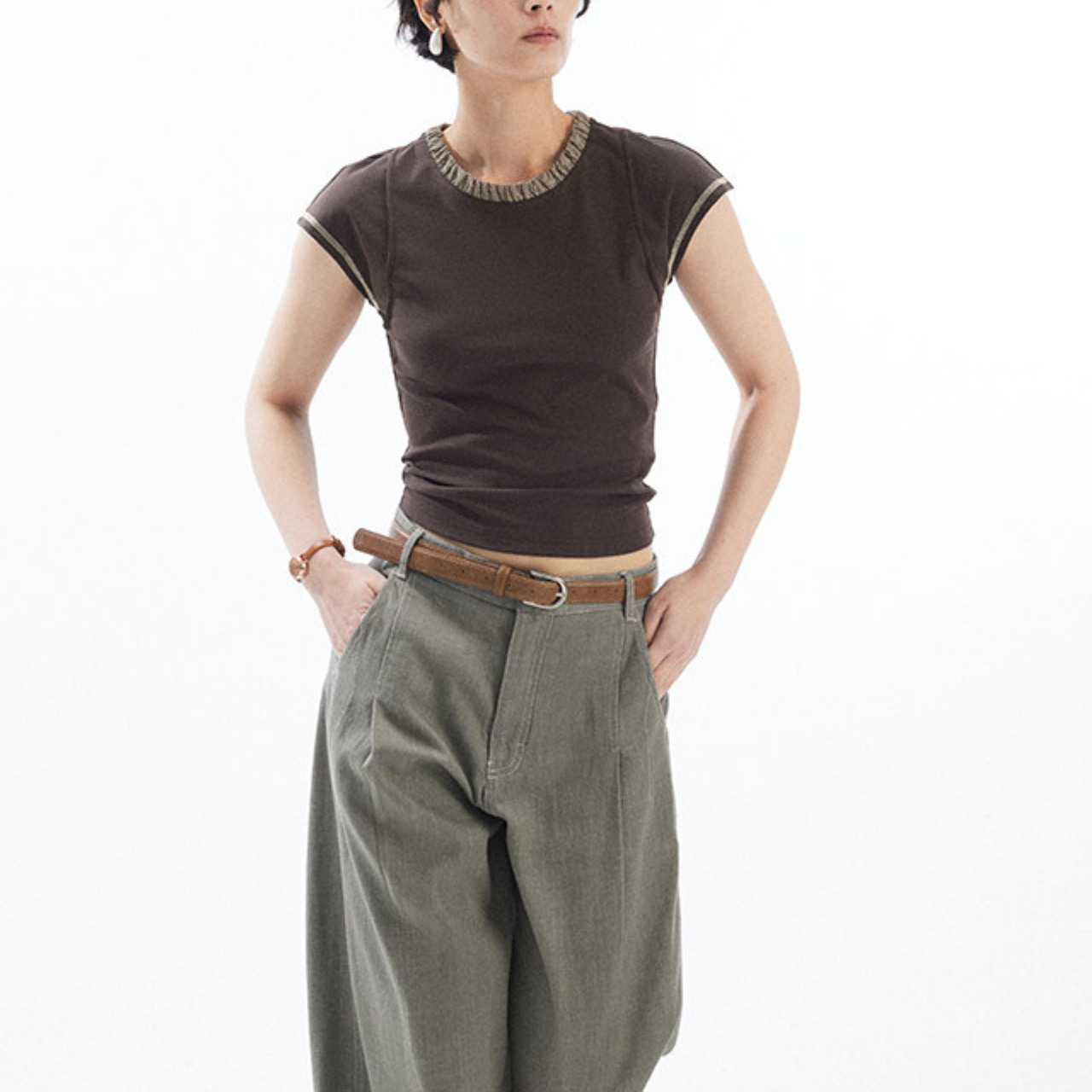 Sleeve Detail Short Sleeve T-Shirt  T4625