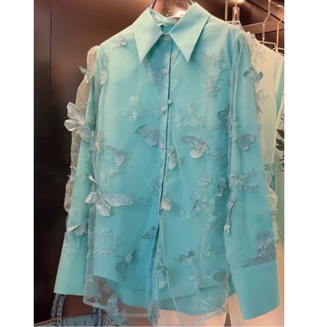 3d butterfly lace long sleeve shirt＜t3066＞