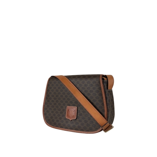CELINE セリーヌ ショルダーバッグ ブラウン マカダム ブラゾン型押し PVC レザー フラップ vintage ヴィンテージ オールド 6pmbjw