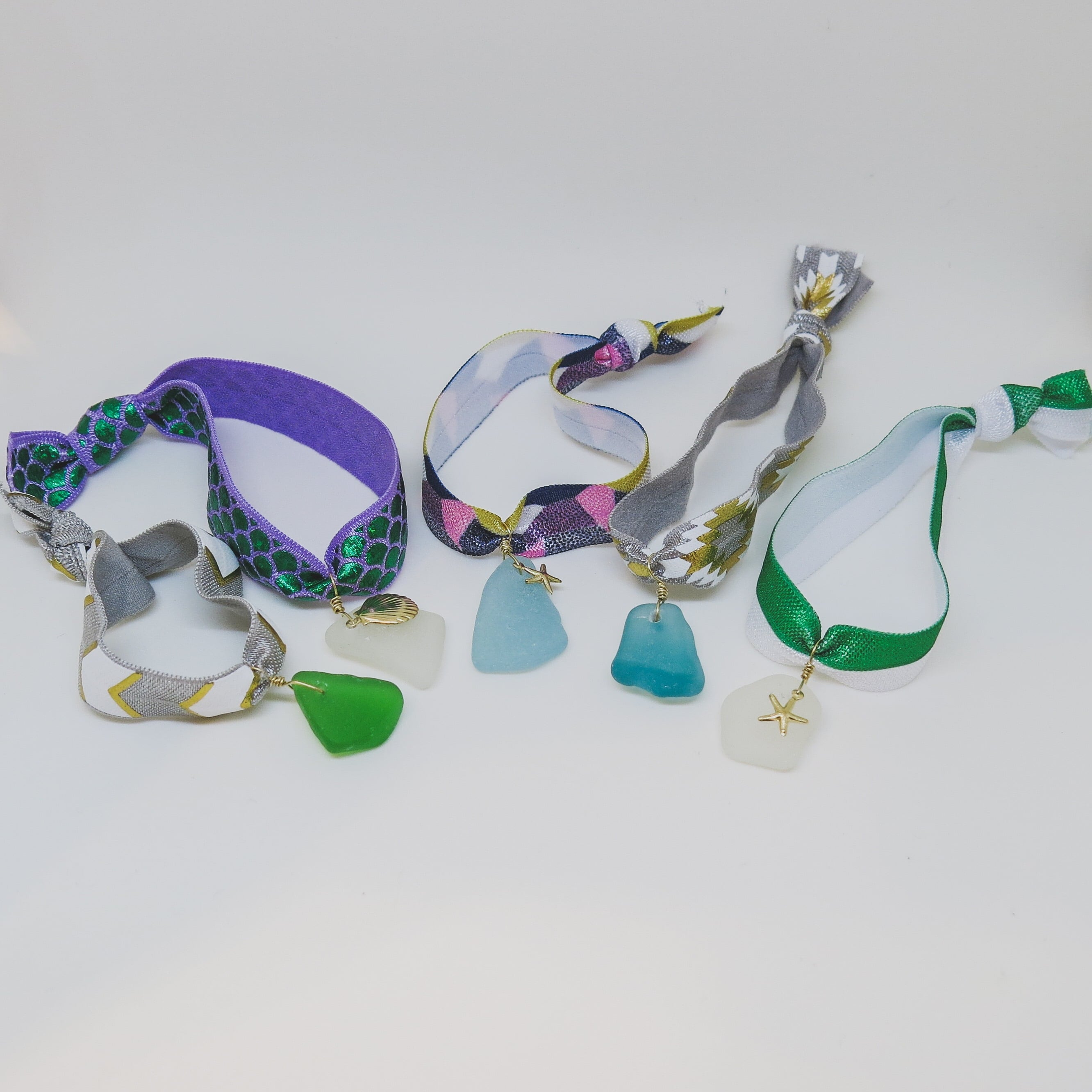 シーグラスのヘアタイブレスレット(シェルチャーム)