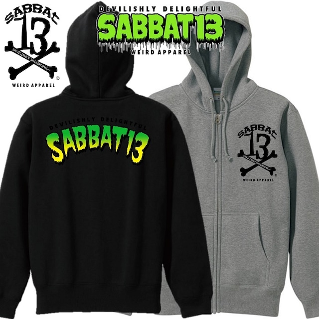 【10%OFF SALE】SABBAT13 / サバトサーティーン / サバト13「CRYPT ZIP HOODIE」ジップパーカー 黒 ブラック グレー パイル地 ミニ裏毛 スカル ドクロ メンズ レディース ロック パンク バンド バックプリント ROCK PUNK フェス ギフトラッピング無料 ステージ衣装 Rogia