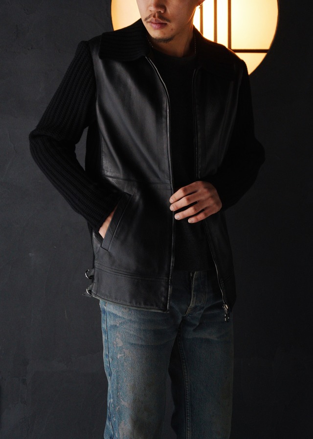 Salvatore Ferragamo switching leather gancino zip drivers knit